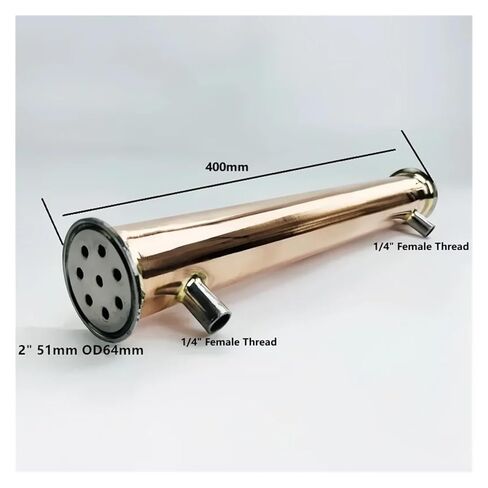 2" 51mm(OD64mm) Copper Distiller Condenser,Reflux,Dephlegmator with 1/4" Female Tread for Homebrewing Distillation,L-400mm/450mm(L-400mm) in Saudi Arabia