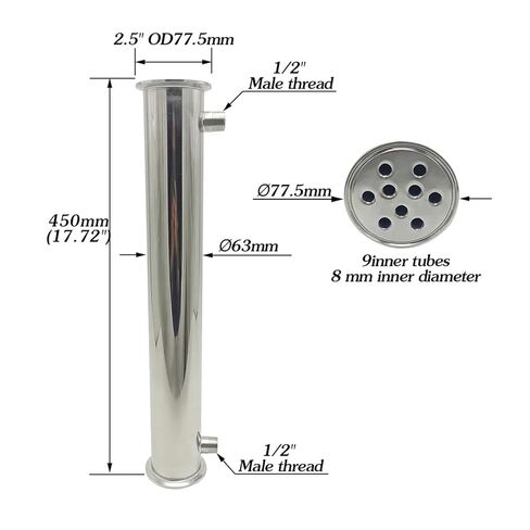 2.5" 63mm(OD77.5mm) Dephlegmator Reflux Distiller Condenser Length 450mm in Saudi Arabia