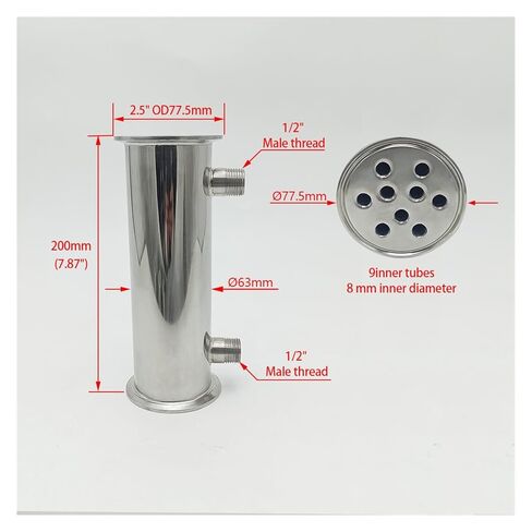 2.5 Inch Condenser, 63mm (OD77.5mm) Iength 200mm for Distillation Reflux Device in Saudi Arabia