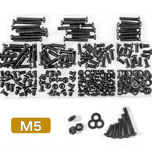 M5 Black Cross Pan Head Machine Screws M5x6/8/10/12/16/20/25/30/35mm Metric Machine Screw Black Fully Thread Electricians Screw Flat Washers and Nuts Hardware Assortment Kit in Saudi Arabia