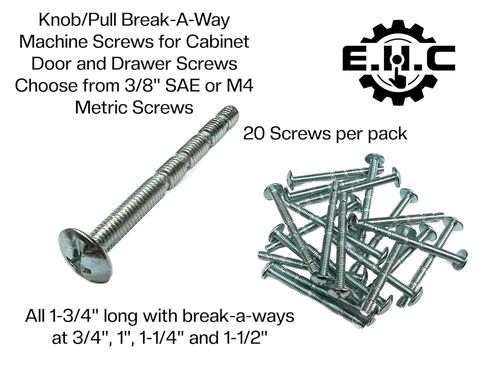براغي آلة السحب/المقبض (قابلة للفصل) لباب الخزانة والأدراج اختر من بين البراغي المترية مقاس 3/8 بوصة SAE أو M4 جميعها بطول 1-3/4 بوصة بواسطة E.H.C (20، نيكل، M4x 1-3/4 بوصة متري) in Kuwait