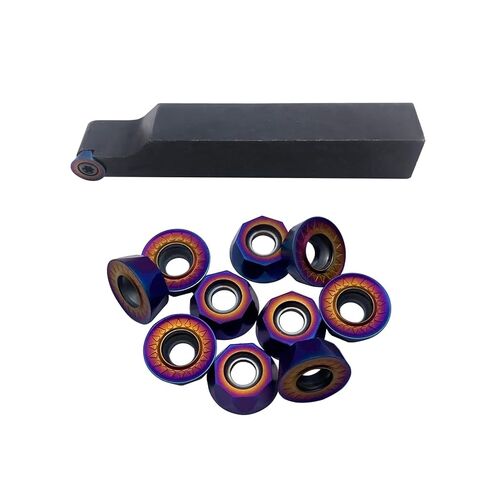 5/8" Turning Tool Holder MGEHR1616-2 Grooving Cut-Off Tool Holder and SRAPR1616H10 Indexable Holder with 10pcs MGMN200 Tin Coated 2mm Grooving Inserts and 10pcs RCMT10T3 R5 Round Replacement Inserts in Kuwait