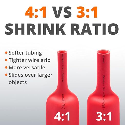 Wirefy 5/8 "أنابيب الانكماش الحراري - نسبة 4: 1 - مبطنة بمادة لاصقة - مقاومة للانكماش الحراري - لفة 50 قدم - أحمر in Kuwait