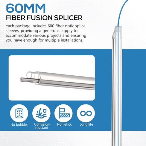 Kingdder 600 Pcs Fiber Optic Fusion Splice Sleeve 2.6mm Dia 60mm Length Heat Shrinkable Protection Tube Optic 304 Stainless Steel PE Clear Bare Optical Fiber Fusion Pipe in Saudi Arabia