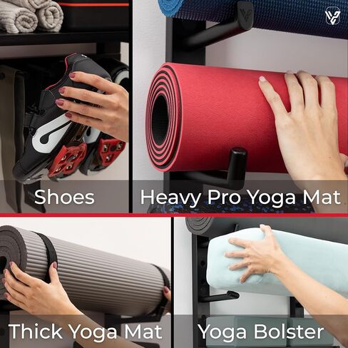 Yoga Mat Holder Wall Mount Home Gym Storage Organizer - Fully Adjustable, All Wood, Crafted Yoga Mat Rack Gym Shelf for Workout Equipment Storage. Unique Yoga Gift for Wall Yoga Storage, Plant a Tree! in Saudi Arabia