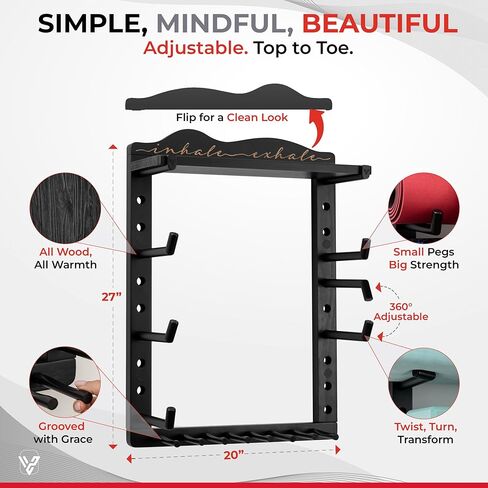 Yoga Mat Holder Wall Mount Home Gym Storage Organizer - Fully Adjustable, All Wood, Crafted Yoga Mat Rack Gym Shelf for Workout Equipment Storage. Unique Yoga Gift for Wall Yoga Storage, Plant a Tree! in Saudi Arabia