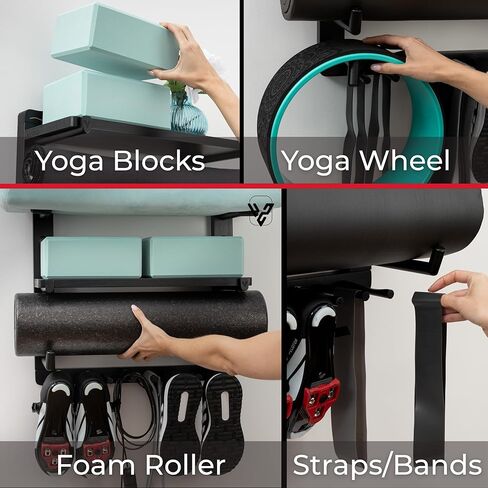 Yoga Mat Holder Wall Mount Home Gym Storage Organizer - Fully Adjustable, All Wood, Crafted Yoga Mat Rack Gym Shelf for Workout Equipment Storage. Unique Yoga Gift for Wall Yoga Storage, Plant a Tree! in Saudi Arabia