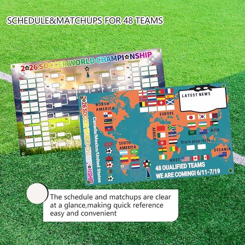 ملصق جدول كأس العالم لكرة القدم 2026 من Cuteiush ومخطط جداري - قماش حاجب للضوء مقاس 23 × 33 بوصة مع ملصقات أعلام وطنية قابلة لإعادة الاستخدام، متتبع مرحلة المجموعات المكونة من 48 فريقًا، ديكور حفلات كرة القدم in Kuwait
