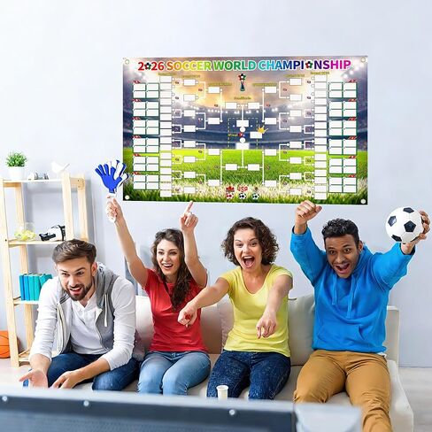 ملصق جدول كأس العالم لكرة القدم 2026 من Cuteiush ومخطط جداري - قماش حاجب للضوء مقاس 23 × 33 بوصة مع ملصقات أعلام وطنية قابلة لإعادة الاستخدام، متتبع مرحلة المجموعات المكونة من 48 فريقًا، ديكور حفلات كرة القدم in Kuwait