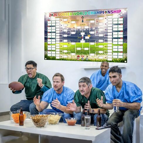 ملصق جدول كأس العالم لكرة القدم 2026 من Cuteiush ومخطط جداري - قماش حاجب للضوء مقاس 23 × 33 بوصة مع ملصقات أعلام وطنية قابلة لإعادة الاستخدام، متتبع مرحلة المجموعات المكونة من 48 فريقًا، ديكور حفلات كرة القدم in Kuwait