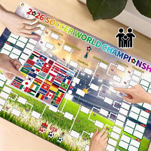 ملصق جدول كأس العالم لكرة القدم 2026 من Cuteiush ومخطط جداري - قماش حاجب للضوء مقاس 23 × 33 بوصة مع ملصقات أعلام وطنية قابلة لإعادة الاستخدام، متتبع مرحلة المجموعات المكونة من 48 فريقًا، ديكور حفلات كرة القدم in Kuwait