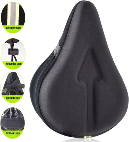 Seat Cushion for Bike: Adjustable Bicycle Seat Cover Silicone Gel and Memory Foam Padded Universal Fit for Peloton Stationary Mountain Road Ebike in Saudi Arabia