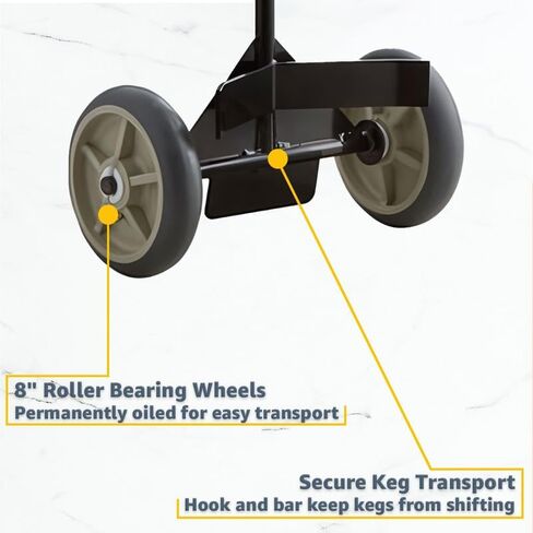 Heavy-Duty Commercial Hand Truck for Kegs and Pails, 400 lb Capacity - Keg Dolly with 8" Oiled Wheels, Ergonomic Handle & Keg Hook, Steel Frame for Beer Barrels, Brewery, Delivery Use in Kuwait