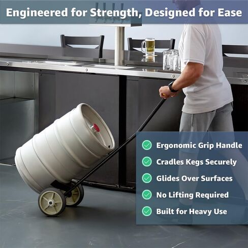 Heavy-Duty Commercial Hand Truck for Kegs and Pails, 400 lb Capacity - Keg Dolly with 8" Oiled Wheels, Ergonomic Handle & Keg Hook, Steel Frame for Beer Barrels, Brewery, Delivery Use in Kuwait