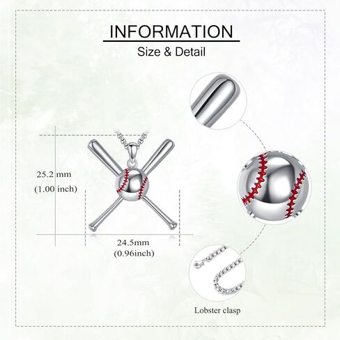 قلادة البيسبول 925 الفضة الاسترليني البيسبول قلادة معلقة هدايا مجوهرات رياضية للنساء in Kuwait
