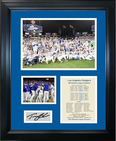 Framed Los Angeles Dodgers 2024 NLCS National League Champions Tommy Edman MVP Facsimile Laser Engraved Signature Auto 11"x14"Baseball Photo Sig Collage in Saudi Arabia