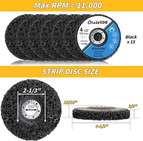 15 Pcs 4-1/2" x 7/8" Strip Discs Bulk, Paint Stripping and Rust Removal Wheels for Angle Grinders, Abrasive Grinding Discs for Metal, Wood, and Fiberglass in Saudi Arabia