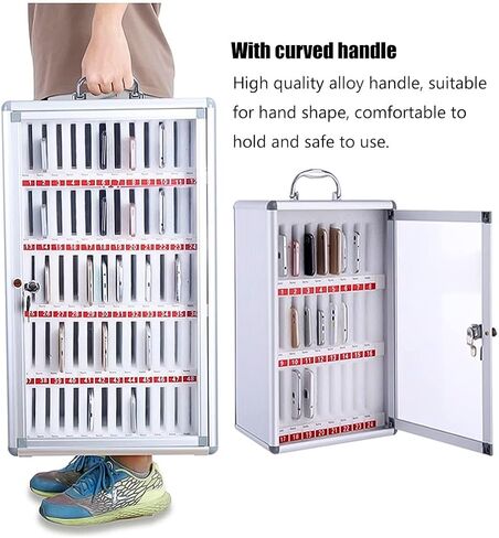 48 Slots Aluminum Alloy Phone Storage Cabinet, Wall-Mounted Phone Storage Box with Lock, Handle, Phone Organizer for Classroom, Factory, Summer Camp (48) in Saudi Arabia