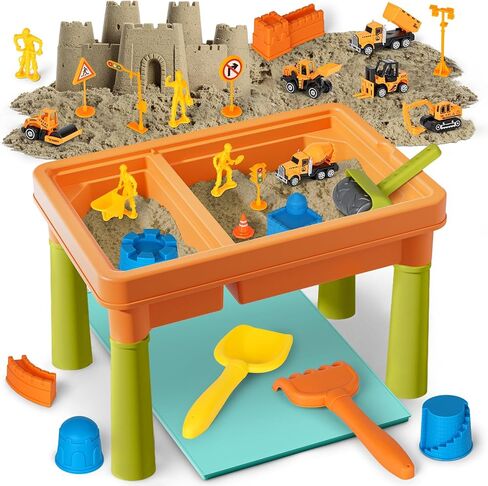 Lehoo Castle Sensory Table with Sensory Sand, Sensory Bin with Lid & 2.6lbs Play Sand, Construction Kit with 6 Alloy Trucks & Castle Molds, Sensory Toys for Toddler Boys and Girls in Saudi Arabia