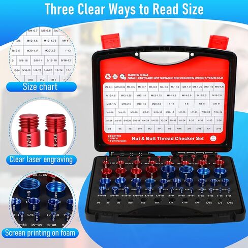 62 Pcs (50+12pcs) Thread Checker & Drill Checker, Nut and Bolt Threads Checkers, 27 Inch & 23 Metric Thread Gauge & 12 Drill Gauge Kit, nut Bolt Size Finder Checkers box for Quickly Identify in Saudi Arabia