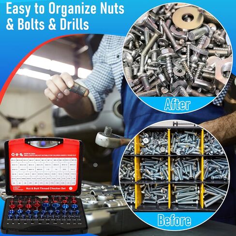 62 Pcs (50+12pcs) Thread Checker & Drill Checker, Nut and Bolt Threads Checkers, 27 Inch & 23 Metric Thread Gauge & 12 Drill Gauge Kit, nut Bolt Size Finder Checkers box for Quickly Identify in Saudi Arabia