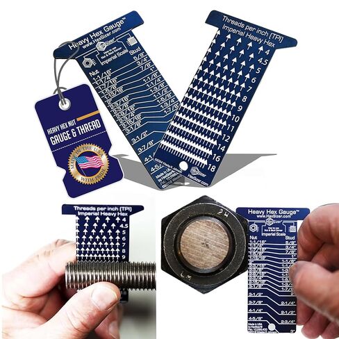 HexSizer Heavy Hex Nut, Bolt & Stud Gauge Tool & Thread Pitch Checker Set - Thread Measuring Gauge Set, Compact, Durable Anodized Aluminum Gauge Measuring Nuts, Studs, and Bolts - Inch Measurement in Kuwait