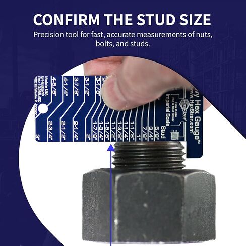 HexSizer Heavy Hex Nut, Bolt & Stud Gauge Tool & Thread Pitch Checker Set - Thread Measuring Gauge Set, Compact, Durable Anodized Aluminum Gauge Measuring Nuts, Studs, and Bolts - Inch Measurement in Kuwait