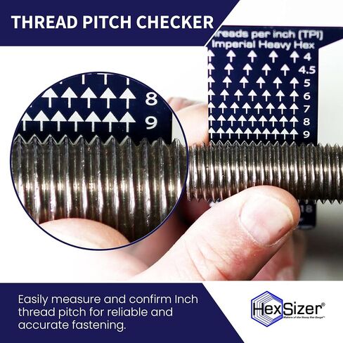 HexSizer Heavy Hex Nut, Bolt & Stud Gauge Tool & Thread Pitch Checker Set - Thread Measuring Gauge Set, Compact, Durable Anodized Aluminum Gauge Measuring Nuts, Studs, and Bolts - Inch Measurement in Kuwait