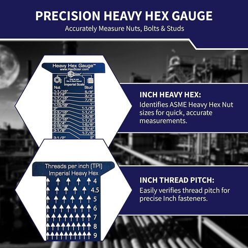 HexSizer Heavy Hex Nut, Bolt & Stud Gauge Tool & Thread Pitch Checker Set - Thread Measuring Gauge Set, Compact, Durable Anodized Aluminum Gauge Measuring Nuts, Studs, and Bolts - Inch Measurement in Kuwait