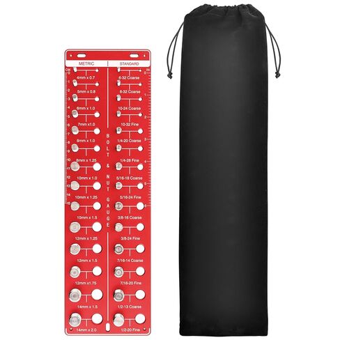 XUNTOP 28 مدقق خيط مع حقيبة قطيفة محمولة، مقاس قياسي/متري ومقياس معرف الجوز مع مسطرة بوصة/سم من الألومنيوم لفحص مواصفات الصواميل والمسمار in Kuwait