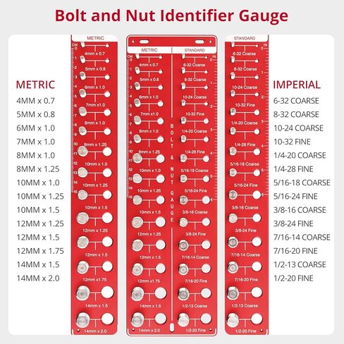 XUNTOP 28 مدقق خيط مع حقيبة قطيفة محمولة، مقاس قياسي/متري ومقياس معرف الجوز مع مسطرة بوصة/سم من الألومنيوم لفحص مواصفات الصواميل والمسمار in Kuwait