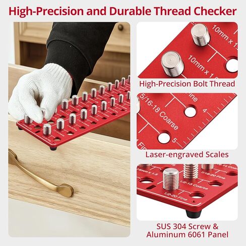 XUNTOP 28 مدقق خيط مع حقيبة قطيفة محمولة، مقاس قياسي/متري ومقياس معرف الجوز مع مسطرة بوصة/سم من الألومنيوم لفحص مواصفات الصواميل والمسمار in Kuwait