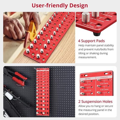 XUNTOP 28 مدقق خيط مع حقيبة قطيفة محمولة، مقاس قياسي/متري ومقياس معرف الجوز مع مسطرة بوصة/سم من الألومنيوم لفحص مواصفات الصواميل والمسمار in Kuwait