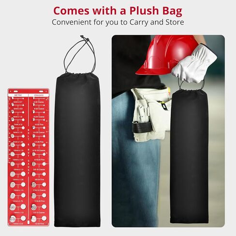 XUNTOP 28 مدقق خيط مع حقيبة قطيفة محمولة، مقاس قياسي/متري ومقياس معرف الجوز مع مسطرة بوصة/سم من الألومنيوم لفحص مواصفات الصواميل والمسمار in Kuwait