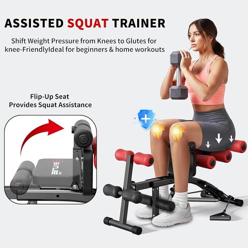 جهاز seanleecore Ab مع جهاز القرفصاء، مدرب عضلات البطن متعدد الوظائف قابل للتعديل، مقعد تمرين البطن للجيم المنزلي، جهاز الجلوس للبطن والأرداف، كرسي تمرين لتمرين الجسم بالكامل in Kuwait