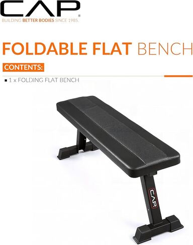 CAP Barbell Foldable Flat Weight Bench | Folding Workout Bench with Steel Frame, Thick Box-Stitched Padding & 600 LB Capacity | Compact Home Gym Strength Training Bench in Saudi Arabia