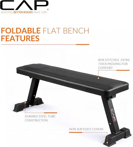 CAP Barbell Foldable Flat Weight Bench | Folding Workout Bench with Steel Frame, Thick Box-Stitched Padding & 600 LB Capacity | Compact Home Gym Strength Training Bench in Saudi Arabia