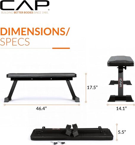 CAP Barbell Foldable Flat Weight Bench | Folding Workout Bench with Steel Frame, Thick Box-Stitched Padding & 600 LB Capacity | Compact Home Gym Strength Training Bench in Saudi Arabia