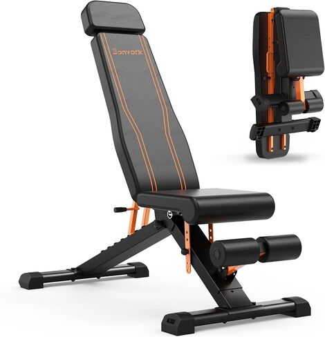 Adjustable Weight Bench, Foldable Incline Decline Flat Workout Bench Press with Extended Backrest, 80x40MM Heavy-Duty Steel Dumbbell Bench for Home Gym Full Body Strength Training in Kuwait