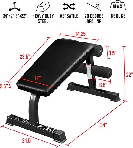 Valor Fitness Decline Sit-Up Bench for Ab Workouts – Heavy Duty Abdominal Slant Board for Crunches, Core Training, Russian Twists, Ab Raises – 650 lb Max Weight – Adjustable Fit – Home Gym Bench in Kuwait