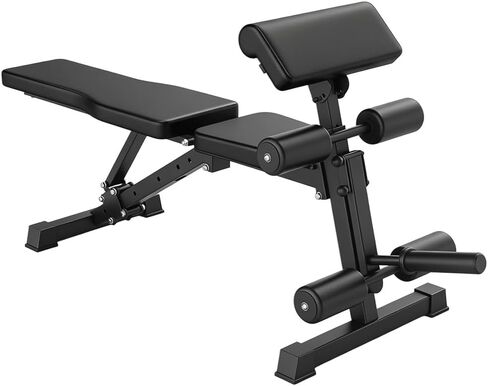 مقعد وزن قابل للتعديل مع وسادة تجعيد وواضع ومطور للساق، مقعد تدريب القوة متعدد الوظائف لصالة الألعاب الرياضية المنزلية، مقعد تمرين مائل/منخفض/مسطح لتمرين الجسم بالكامل in Kuwait