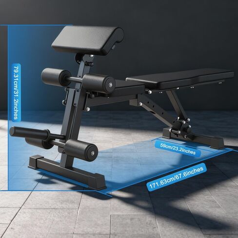 مقعد وزن قابل للتعديل مع وسادة تجعيد وواضع ومطور للساق، مقعد تدريب القوة متعدد الوظائف لصالة الألعاب الرياضية المنزلية، مقعد تمرين مائل/منخفض/مسطح لتمرين الجسم بالكامل in Kuwait