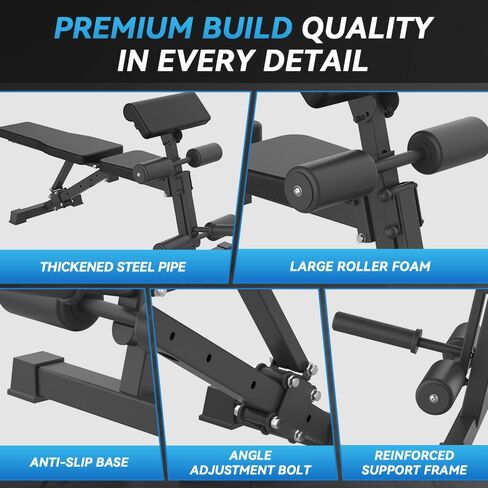 مقعد وزن قابل للتعديل مع وسادة تجعيد وواضع ومطور للساق، مقعد تدريب القوة متعدد الوظائف لصالة الألعاب الرياضية المنزلية، مقعد تمرين مائل/منخفض/مسطح لتمرين الجسم بالكامل in Kuwait