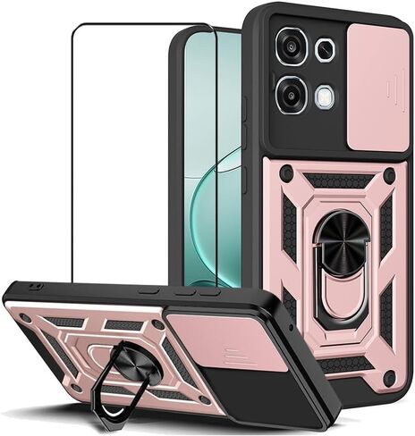 Case for Realme 14 Pro 5G with Tempered Glass Screen Protector,Sliding Camera Window, Kickstand, Shock-Proof Anti-Scratch Dual-Layer Phone Cover,Rose Gold in Saudi Arabia