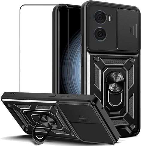 Case for Realme 14 Pro 5G with Tempered Glass Screen Protector,Sliding Camera Window, Kickstand, Shock-Proof Anti-Scratch Dual-Layer Phone Cover,Rose Gold in Saudi Arabia