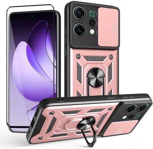 Case for Realme 14 Pro 5G with Tempered Glass Screen Protector,Sliding Camera Window, Kickstand, Shock-Proof Anti-Scratch Dual-Layer Phone Cover,Rose Gold in Saudi Arabia