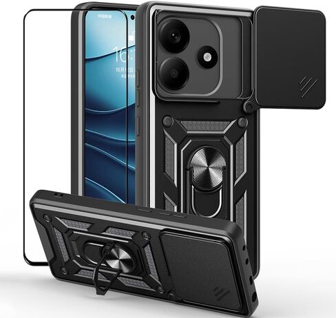 Case for Realme 14 Pro 5G with Tempered Glass Screen Protector,Sliding Camera Window, Kickstand, Shock-Proof Anti-Scratch Dual-Layer Phone Cover,Rose Gold in Saudi Arabia