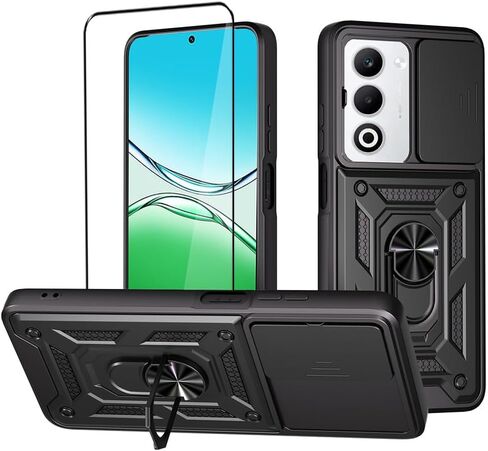 Case for Realme 14 Pro 5G with Tempered Glass Screen Protector,Sliding Camera Window, Kickstand, Shock-Proof Anti-Scratch Dual-Layer Phone Cover,Rose Gold in Saudi Arabia