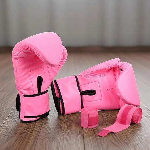 Junkin 6 Pcs Boxing Set 1 Pair of 16oz Gloves and 4 Pcs 118 in Hand Wraps for Adult Boxing Training Shockproof Gloves Training Beginner Practice Muay Thai Kickboxing Gift in Saudi Arabia