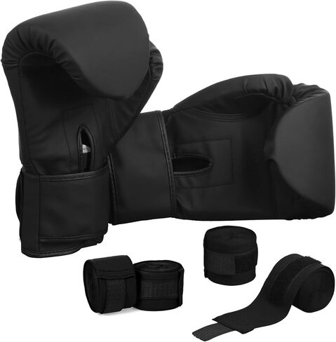Junkin 6 Pcs Boxing Set 1 Pair of 16oz Gloves and 4 Pcs 118 in Hand Wraps for Adult Boxing Training Shockproof Gloves Training Beginner Practice Muay Thai Kickboxing Gift in Saudi Arabia